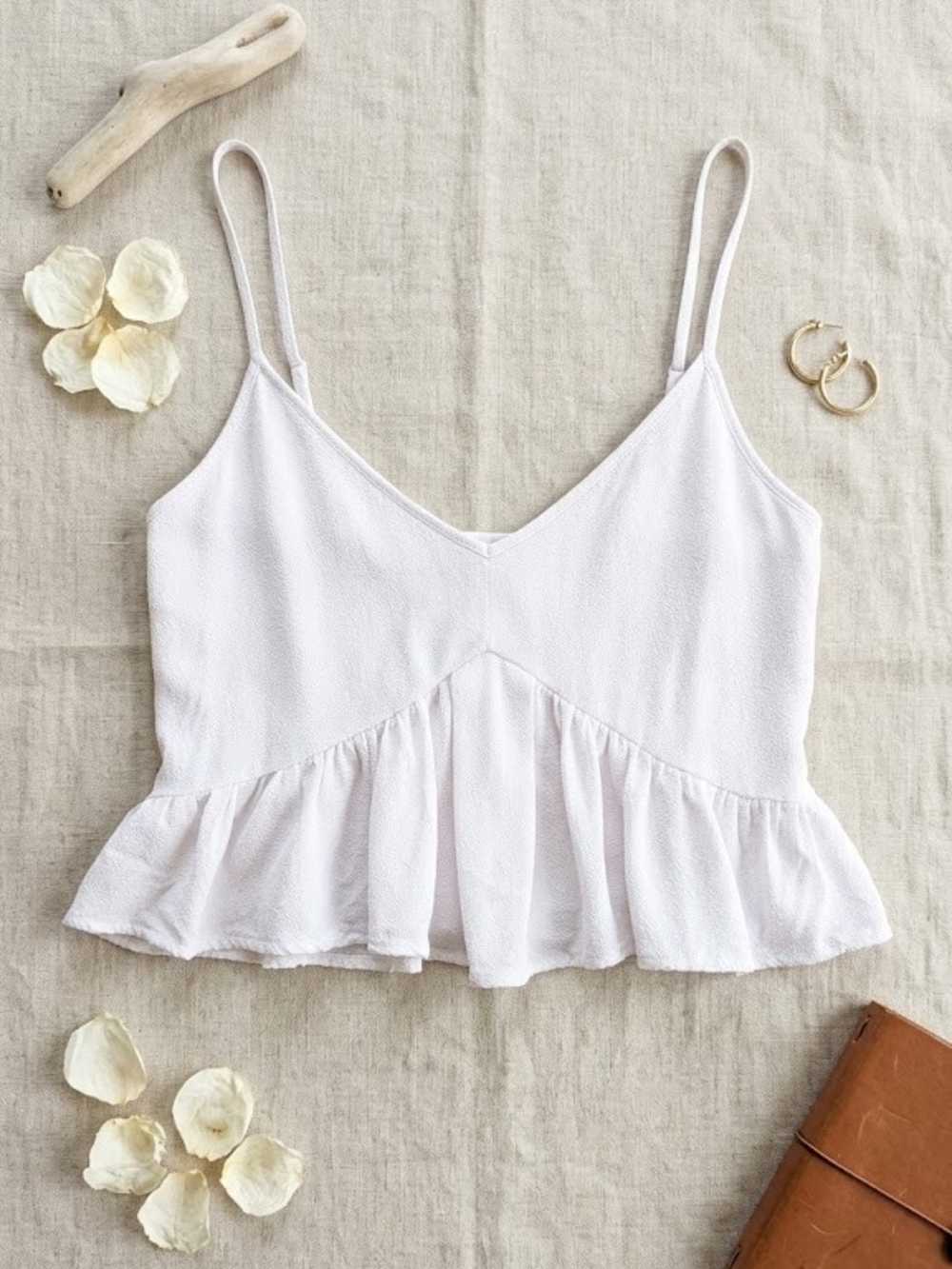 Club Monaco White Ruffle Cami Crop Top Large Coquette Cottagecore Boho Blouse - Picture 3 of 10